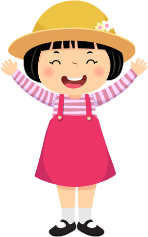 A cartoon of a girl with her arms up.